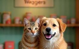 Happy dog and cat with TailWaggers UK branded background